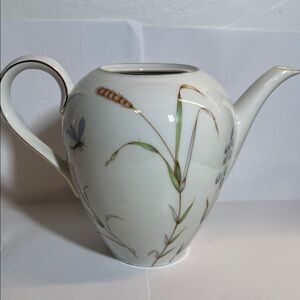 White Porcelain Floral Teapot with Gold Accents